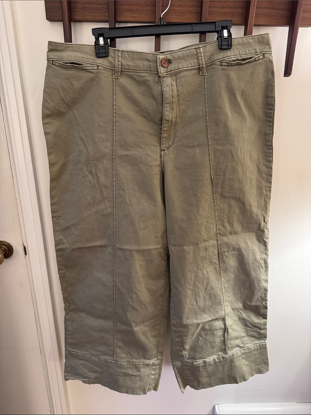 Anthropologie Olive Green Flat-Front Chino Wide-Leg Pant
